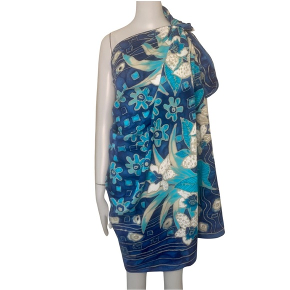 HP🎉 SAKS FIFTH AVENUE Swim Coverup Pareo Wrap Large Scarf Cotton Tropical Floral - Picture 8 of 16